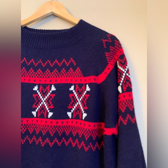 Vtg JCPenney Sweater Mens XLarge Blue Fair Isle Snowflake Mock Neck Knit Acrylic - Picture 2 of 6